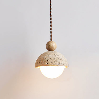 Suspension de plafond élégante avec détails en bois et en verre Ceiling Lamp Electro Paris Ø 15cm x H 17cm Couleur bois & Beige
