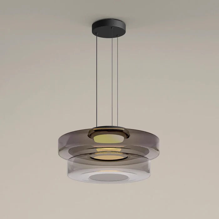 Suspension Élégante en Verre Style Bauhaus pour Intérieurs Modernes Lampe suspendue Electro Paris Gris 2 Niveau - D35 x H22 cm