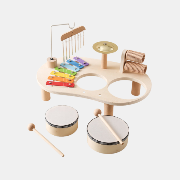 Table Musicale en Bois pour Tout-Petits – Instrument de Musique avec Xylophone et Tambour Instruments de musique pour enfants Electro Paris