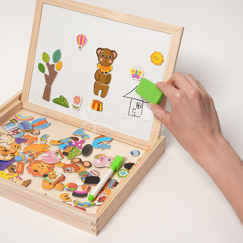 Boîte à Puzzle Magnétique en Bois pour Tout-Petits – Tableau à Dessin Double Face Thème Cirque Jouets éducatifs Electro Paris