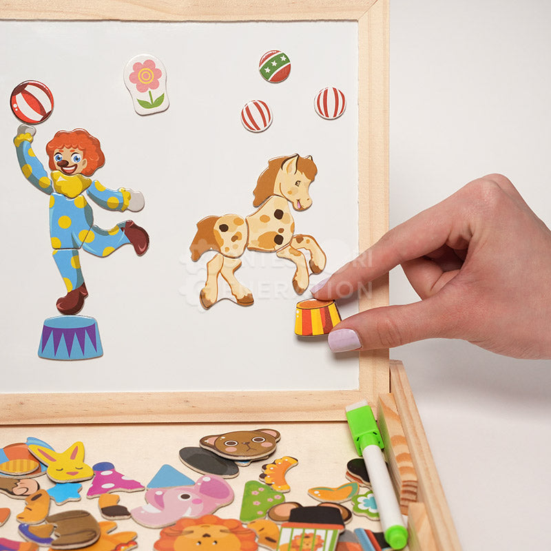 Boîte à Puzzle Magnétique en Bois pour Tout-Petits – Tableau à Dessin Double Face Thème Cirque Jouets éducatifs Electro Paris