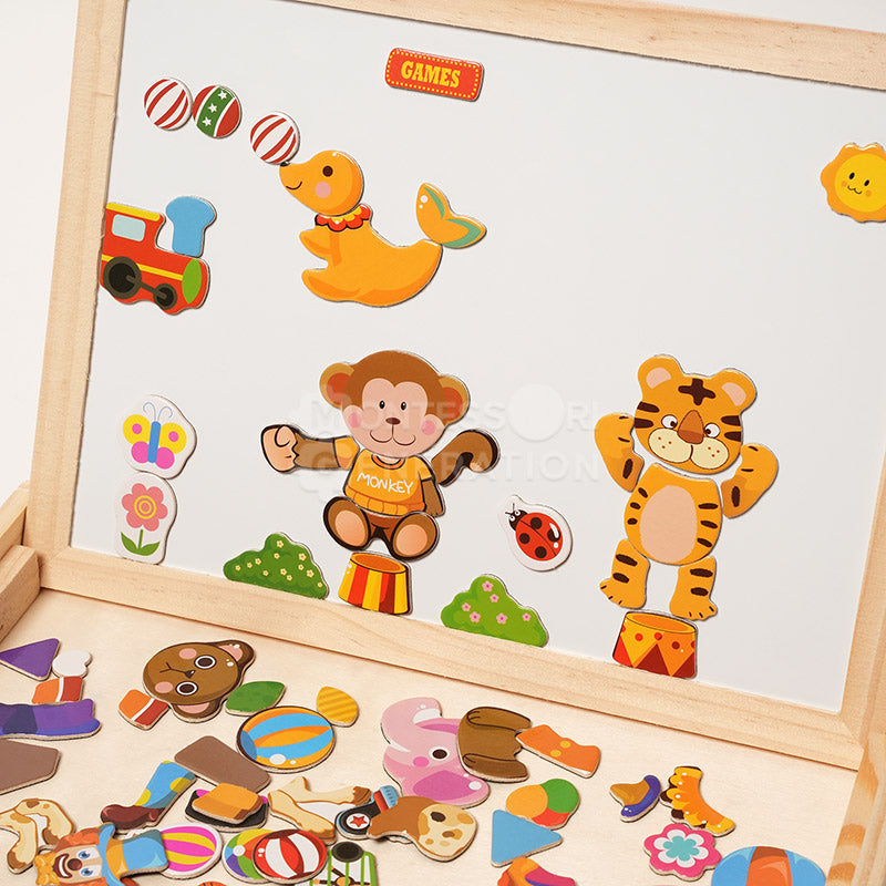 Boîte à Puzzle Magnétique en Bois pour Tout-Petits – Tableau à Dessin Double Face Thème Cirque Jouets éducatifs Electro Paris
