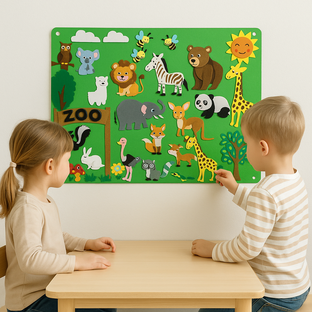 Tableau d'Histoires en Feutrine avec Animaux – Planche Éducative Ferme et Zoo pour Tout-Petits Jouets créatifs Electro Paris