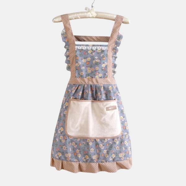 Tablier de Cuisine Imperméable en Coton à Motif Floral Electro Paris Bleu 70 × 80 cm