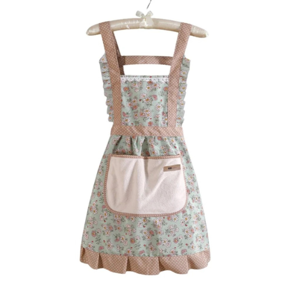Tablier de Cuisine Imperméable en Coton à Motif Floral Electro Paris Vert 70 × 80 cm