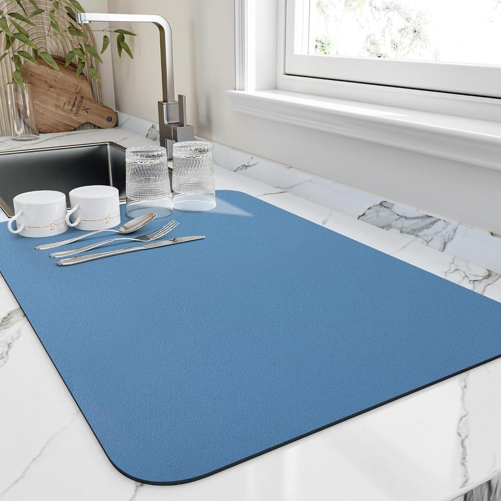 Tapis de Cuisine à Séchage Rapide – Élégant et Fonctionnel Tapis de séchage pour vaisselle Electro Paris Bleu Petit (40x50cm)