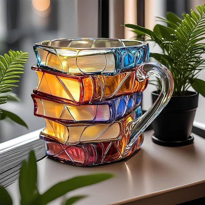 Vase Livre en Acrylique Transparent – Cadeau Décoratif Unique pour Amoureux des Livres Tasses Electro Paris