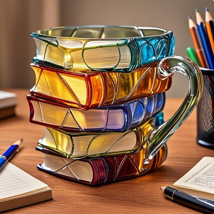 Vase Livre en Acrylique Transparent – Cadeau Décoratif Unique pour Amoureux des Livres Tasses Electro Paris