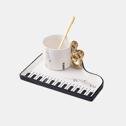 Tasses à Café Élégantes en Céramique avec Motif Piano – Idéal pour Musiciens Tasses et mugs Electro Paris Blanc
