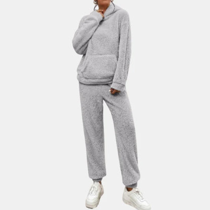 Ensemble de Tenue d’Intérieur en Molleton Teddy pour Femme – Hoodie Douillet et Pantalon pour un Confort Ultime Loungewear Set Electro Paris Gris XS