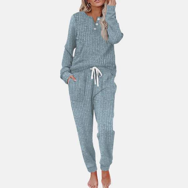 Ensemble De Vêtements D’Intérieur Pour Femme Avec Fermeture À Boutons Loungewear Set Electro Paris Bleu S