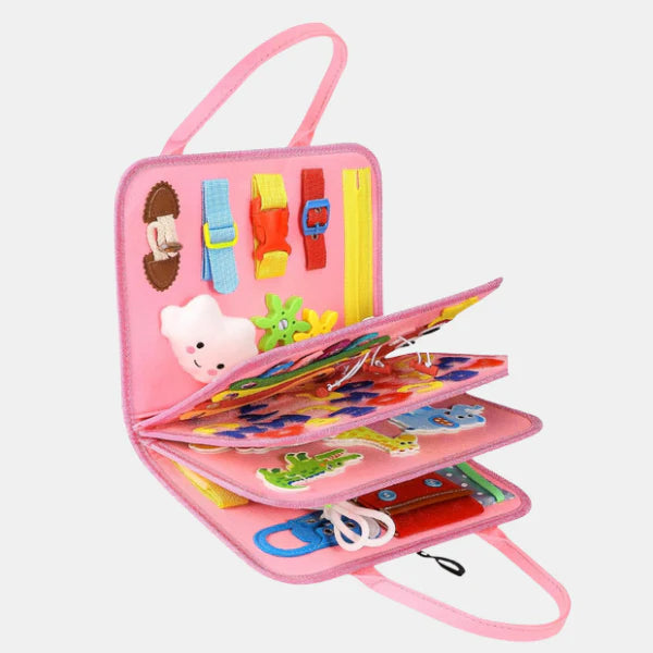 Tableau d’Activités Montessori pour Tout-Petits – Apprentissage Sensoriel & Jouets de Motricité Fine Toys Electro Paris Rose