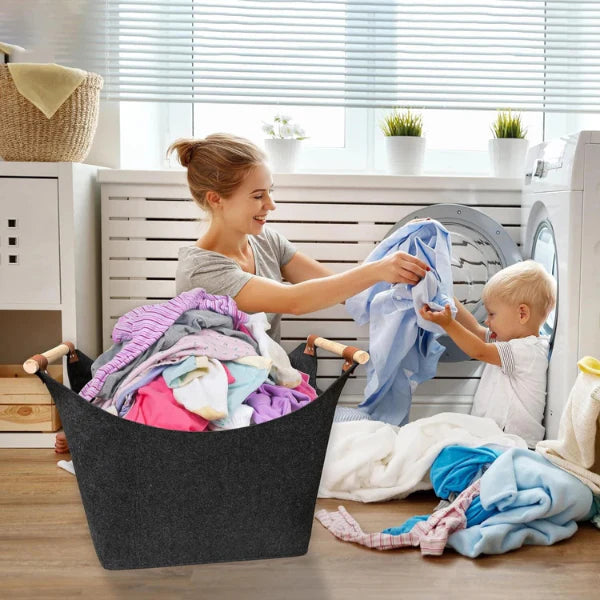 Panier à Bois Pliable – Poignée en Bois Élégante avec Accents en Cuir Home Electro Paris