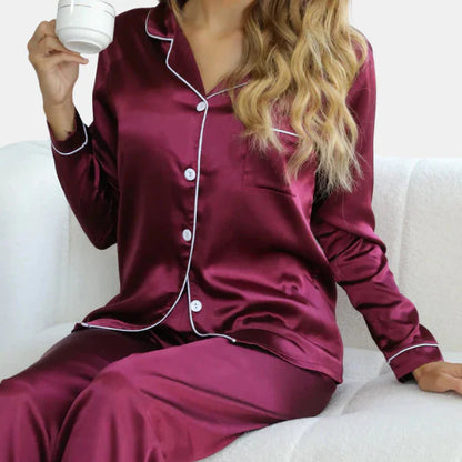 Pyjama Femme À Manches Longues Loungewear Set Electro Paris Rouge violet S