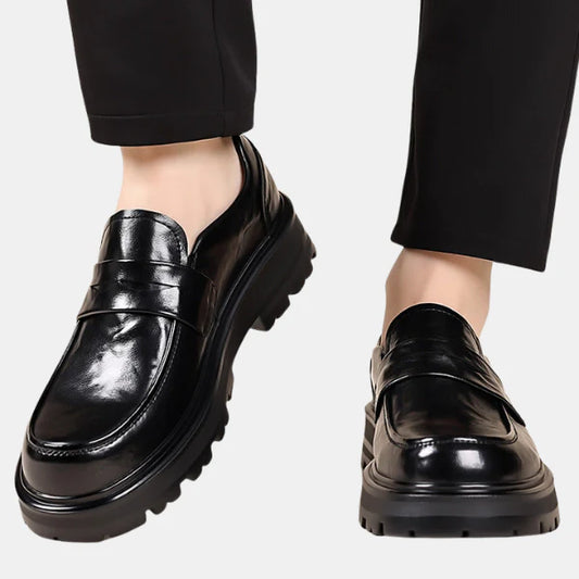 Chaussures en Cuir pour Hommes – Style Moc Toe et Lanière Penny Loafers Electro Paris Noir 38