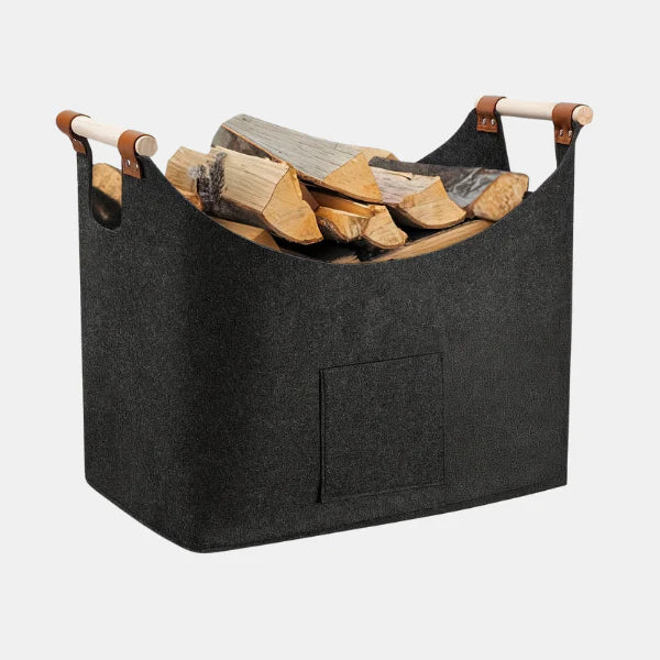 Panier à Bois Pliable – Poignée en Bois Élégante avec Accents en Cuir Home Electro Paris