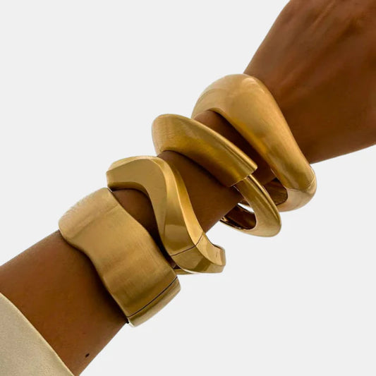 Bracelet Vintage Golden Tide – Ensemble Sculptural en Métal Brossé Bracelets Electro Paris