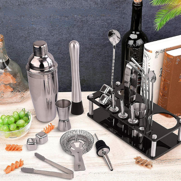 Kit de Barman 23 Pièces pour Bar Maison – Set Shaker à Cocktail en Acier Inoxydable avec Support Outils et accessoires de bar Electro Paris