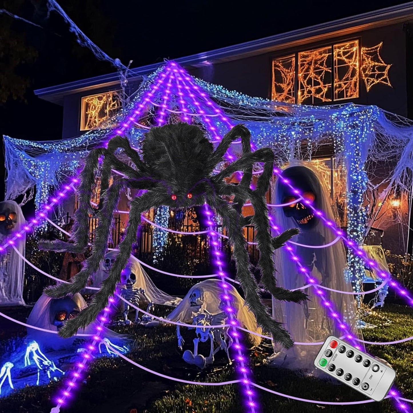 Toile d'Araignée Lumineuse Géante pour Halloween – Décoration XXL à LED pour Jardin et Maison Décorations saisonnières Electro Paris