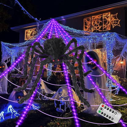 Toile d'Araignée Lumineuse Géante pour Halloween – Décoration XXL à LED pour Jardin et Maison Décorations saisonnières Electro Paris
