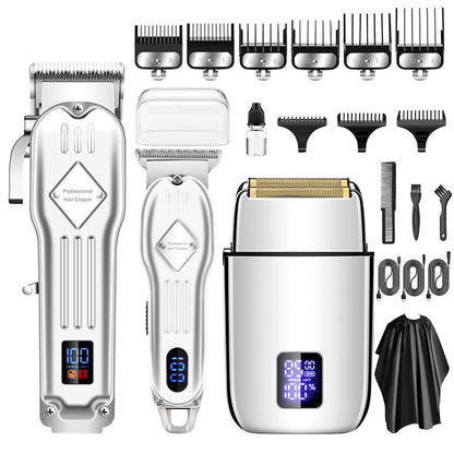 Tondeuse Cheveux Numérique LCD – Coupe Précise Sans Fil avec Moteur Puissant et Batterie Longue Durée Tondeuses à cheveux Electro Paris Ensemble 20-pièce en argent