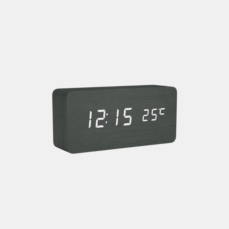 Horloge Numérique LED en Bois – Design Naturel avec Heure Température & Alarme Horloges Electro Paris Noir