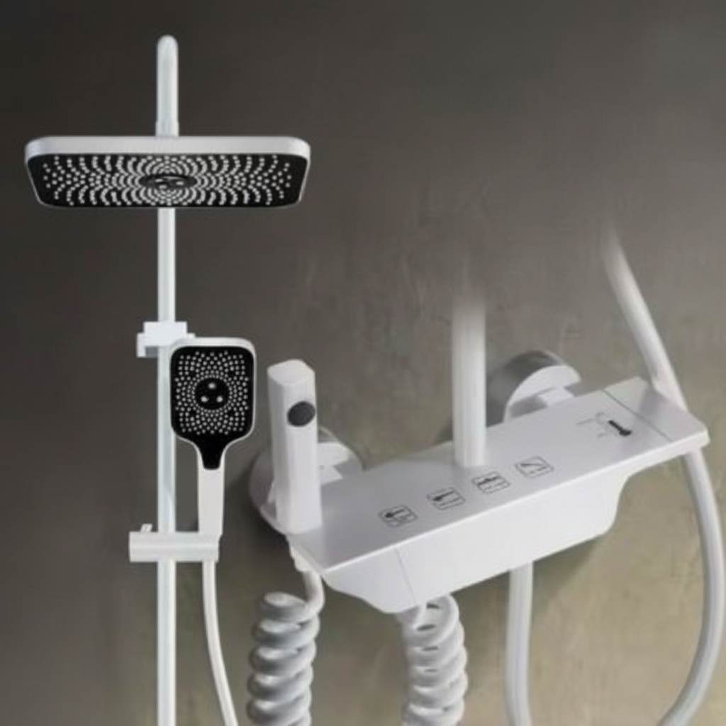 Ensemble De Douche Mural Haute Pression Avec Pommeau Ajustable Pour Salle De Bain Moderne Shower set Electro Paris Blanc