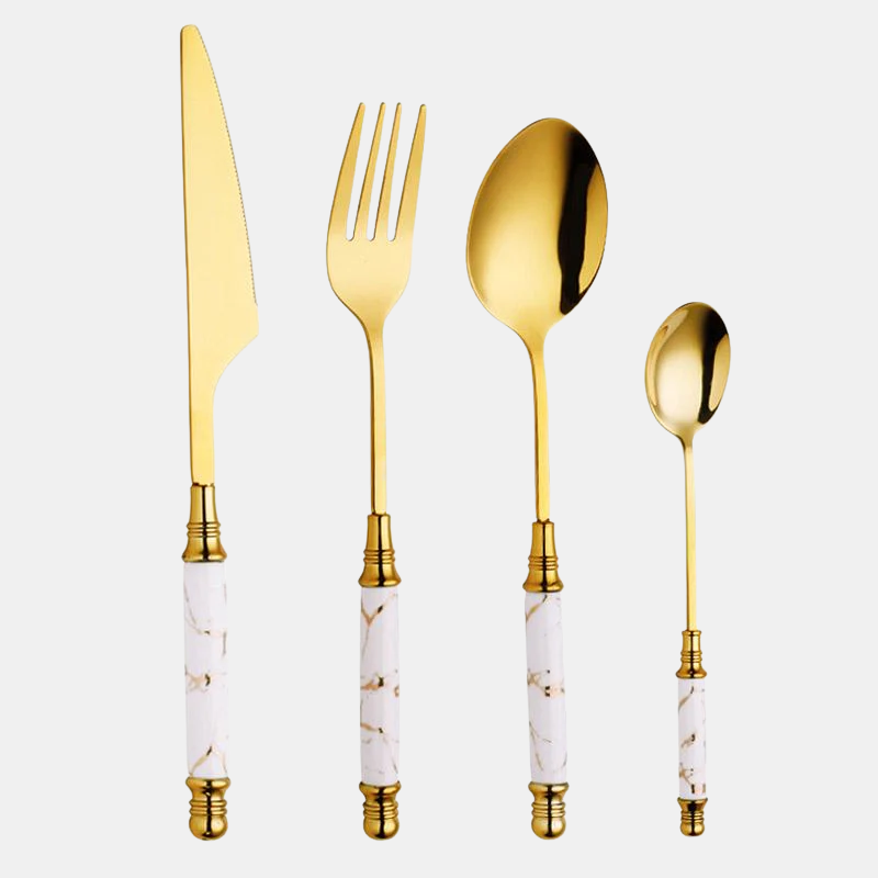Ensemble de Couverts – Service de Table en Inox Élégant Avec Manches Marbrés Couverts Electro Paris Blanc ensemble de 16 pièces