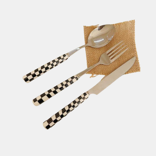 Couverts de Table en Acier Inoxydable Échiquier – Set Élégant pour Repas Couverts Electro Paris Noir