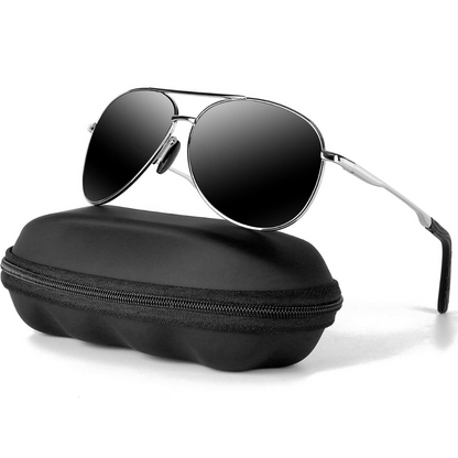 Lunettes de Soleil Aviateur Polarisées Premium – Style Classique & Protection UV Supérieure Sunglasses Electro Paris Monture argentée - Verres noirs