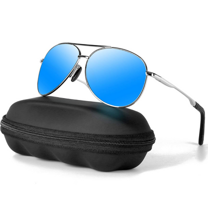 Lunettes de Soleil Aviateur Polarisées Premium – Style Classique & Protection UV Supérieure Sunglasses Electro Paris Monture argentée - Verres bleus