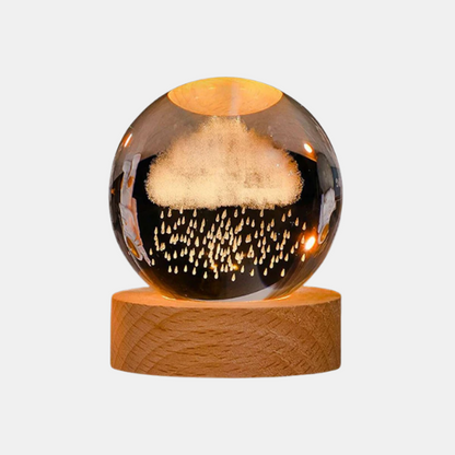 Veilleuse Boule de Cristal Gravée 3D avec Socle LED en Bois pour Décoration Élégante Lumières de nuit Electro Paris Nuage de pluie