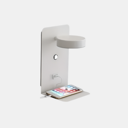 Veilleuse Murale Moderne avec Étagère et Port USB pour Organisation de Chevet Éclairage Electro Paris Blanc 24*14*12cm