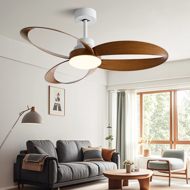 Ventilateur de plafond moderne avec éclairage LED et pales en bois ondulées Lampe pour ventilateur de plafond Electro Paris