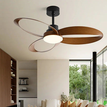 Ventilateur de plafond moderne avec éclairage LED et pales en bois ondulées Lampe pour ventilateur de plafond Electro Paris Noir-noyer 132cm