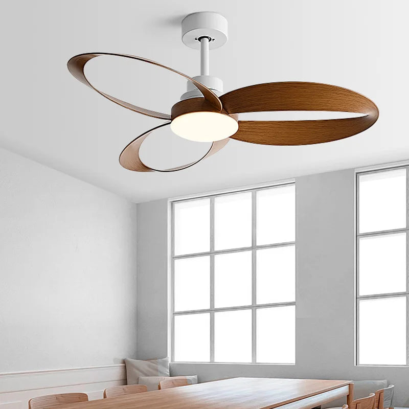 Ventilateur de plafond moderne avec éclairage LED et pales en bois ondulées Lampe pour ventilateur de plafond Electro Paris Blanc-noyer 132cm