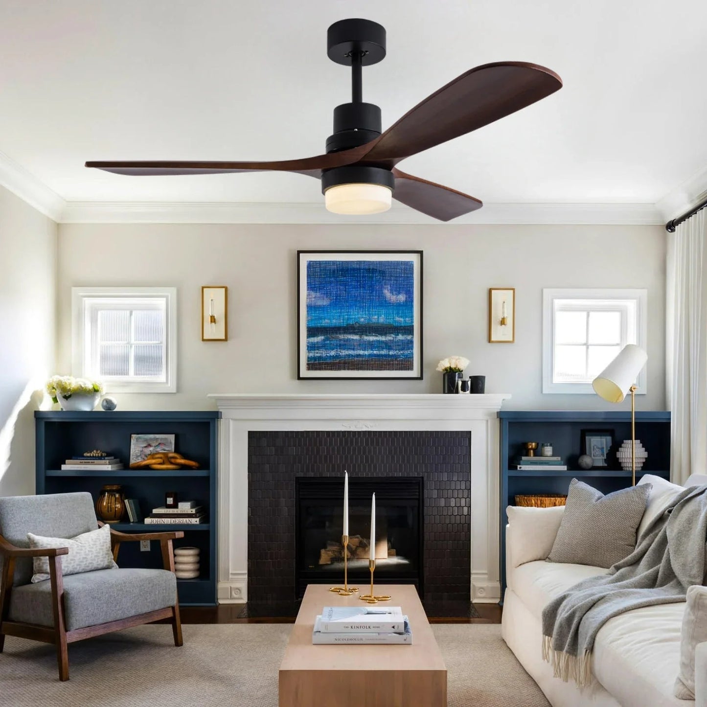 Ventilateur Plafond Silencieux avec Lames en Bois et Éclairage LED Lampe pour ventilateur de plafond Electro Paris