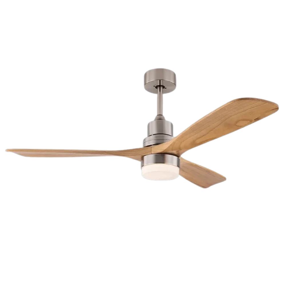 Ventilateur Plafond Silencieux avec Lames en Bois et Éclairage LED Lampe pour ventilateur de plafond Electro Paris Aspect bois argent 107cm