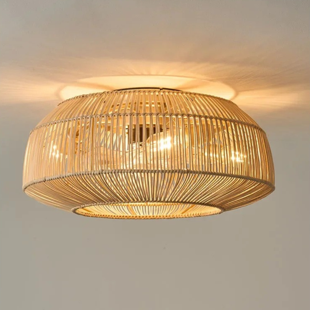 Ventilateur de plafond silencieux en osier avec lampe et télécommande Lampe pour ventilateur de plafond Electro Paris