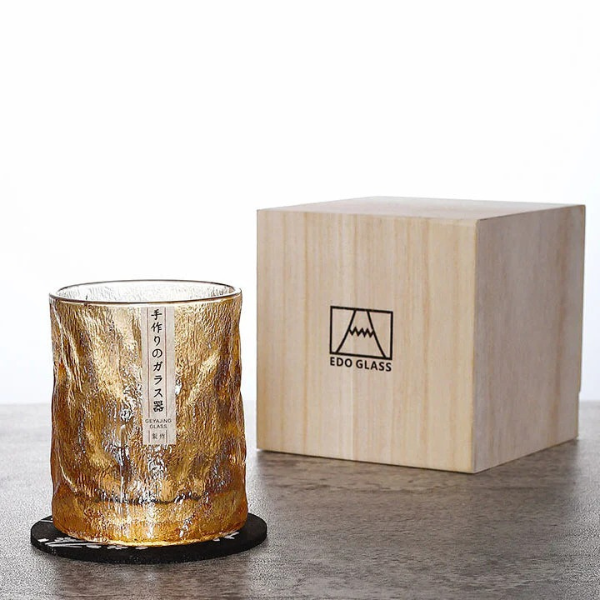 Verre à Whisky Sculpté à la Main – Design Élégant avec Coffret en Bois Naczynia do picia Electro Paris Verre à whisky Frost (Ambre)