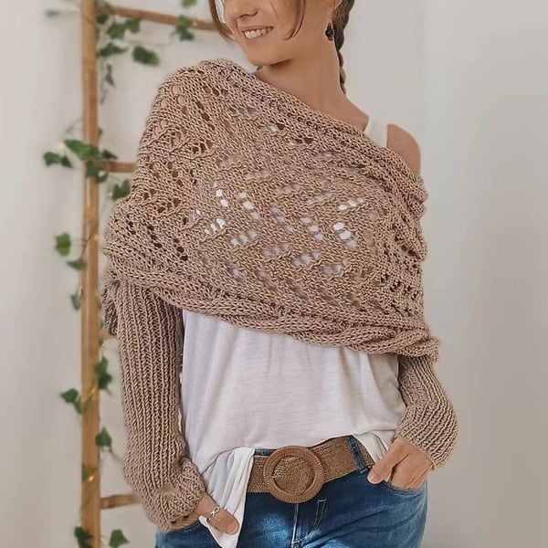 Écharpe Innovante À Doubles Manches Pour Style Et Confort Toute Saison Women sweater Electro Paris Beige Taille unique