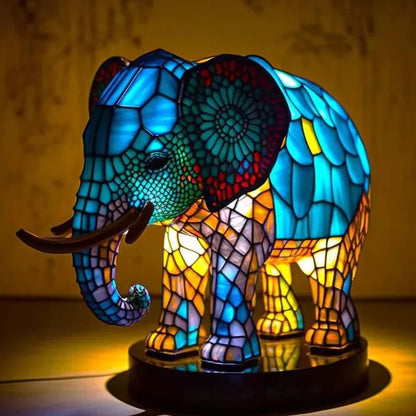 Lampe Décorative Tête de Loup en Verre Coloré Style Vitrail pour Maison Lamp Electro Paris Éléphant 15 cm