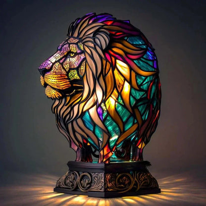 Lampe Décorative Tête de Loup en Verre Coloré Style Vitrail pour Maison Lamp Electro Paris Lion 15 cm
