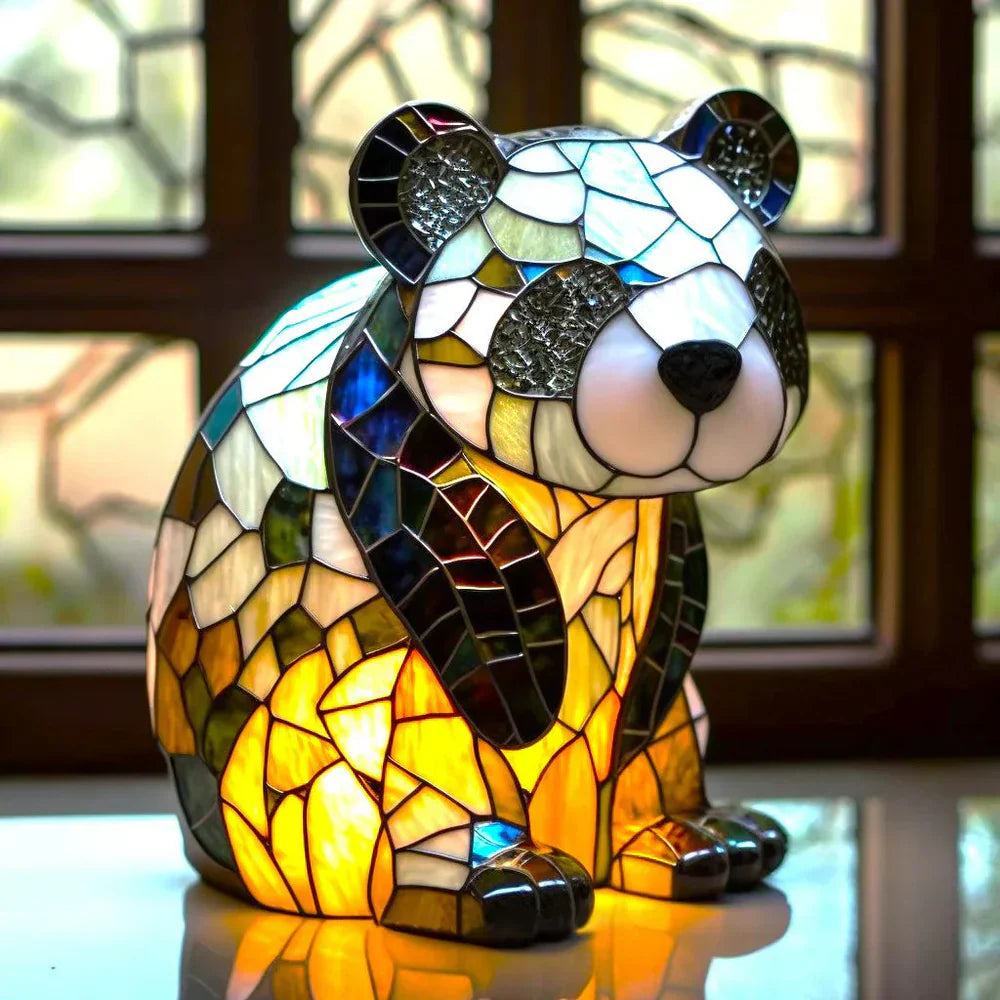 Lampe Décorative Tête de Loup en Verre Coloré Style Vitrail pour Maison Lamp Electro Paris Panda 15 cm