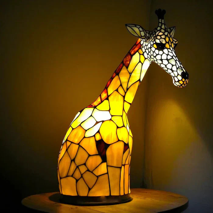 Lampe Décorative Tête de Loup en Verre Coloré Style Vitrail pour Maison Lamp Electro Paris