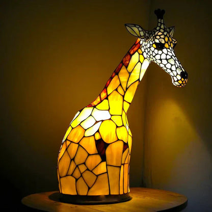 Lampe Décorative Tête de Loup en Verre Coloré Style Vitrail pour Maison Lamp Electro Paris