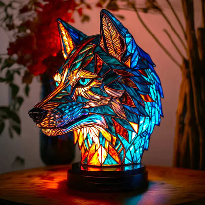 Lampe Décorative Tête de Loup en Verre Coloré Style Vitrail pour Maison Lamp Electro Paris