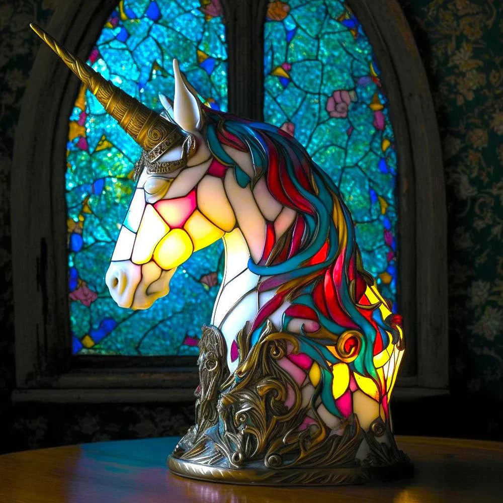 Lampe Décorative Tête de Loup en Verre Coloré Style Vitrail pour Maison Lamp Electro Paris