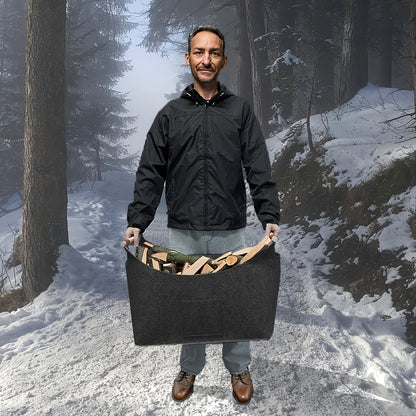 Panier à Bois Pliable – Poignée en Bois Élégante avec Accents en Cuir Home Electro Paris