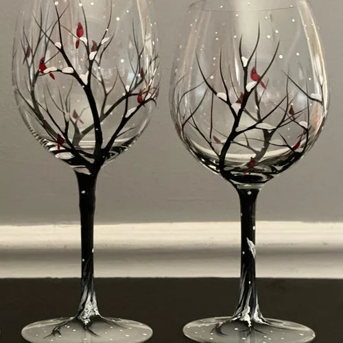 Verres à Vin Peints à la Main – Vaisselle Artistique & Unique Kitchen Accessories Electro Paris Hiver Verre avec pied